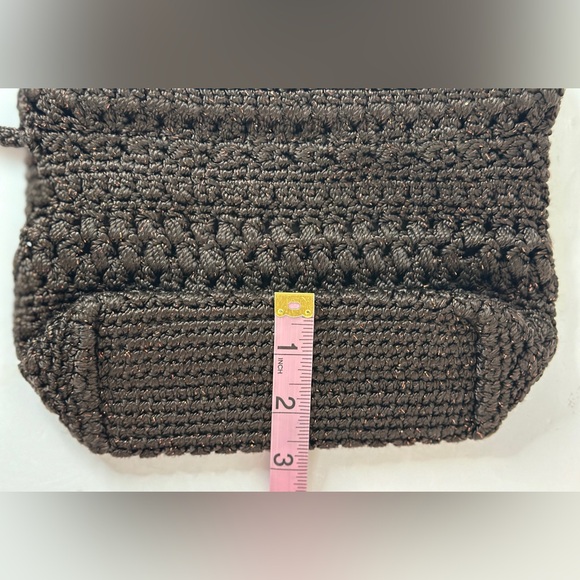 The Sak Crochet Woven Dark Brown Crossbody Shoulder Bag With Metallic Thread - Picture 6 of 6